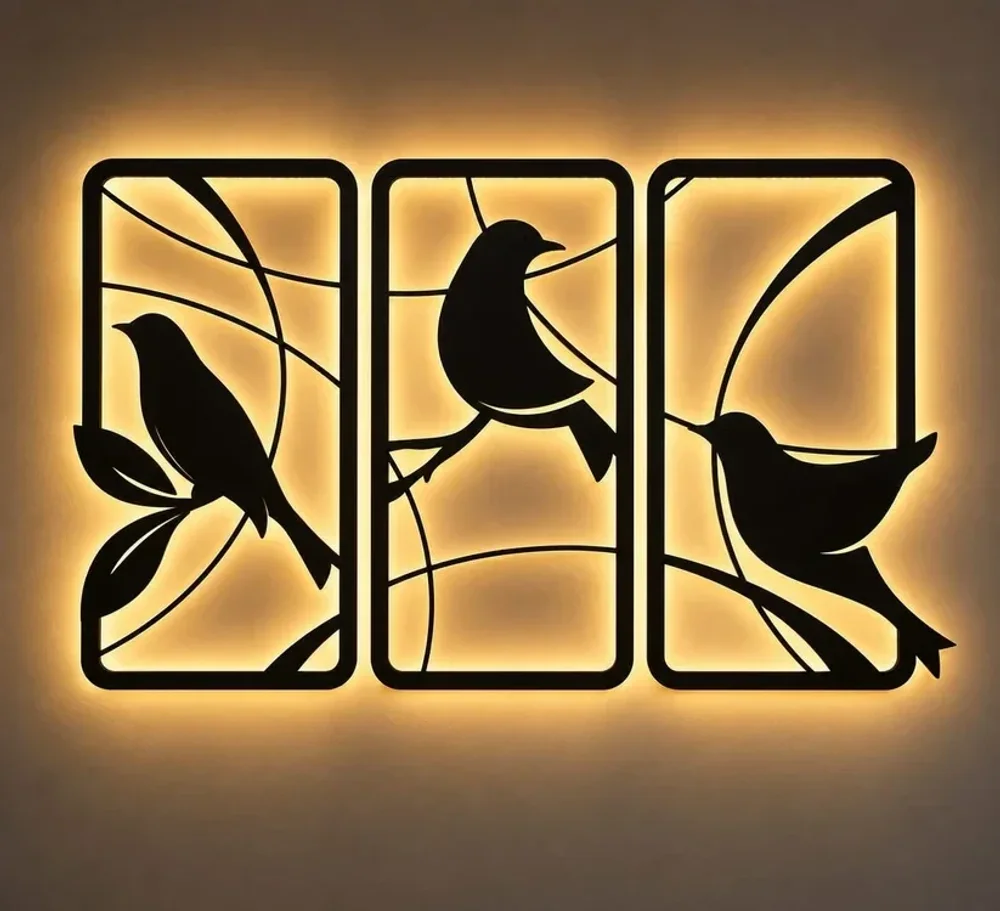 3 Panel Modern Steel Animal Wall Sculpture - Home & Kitchen by Golden Engg Works