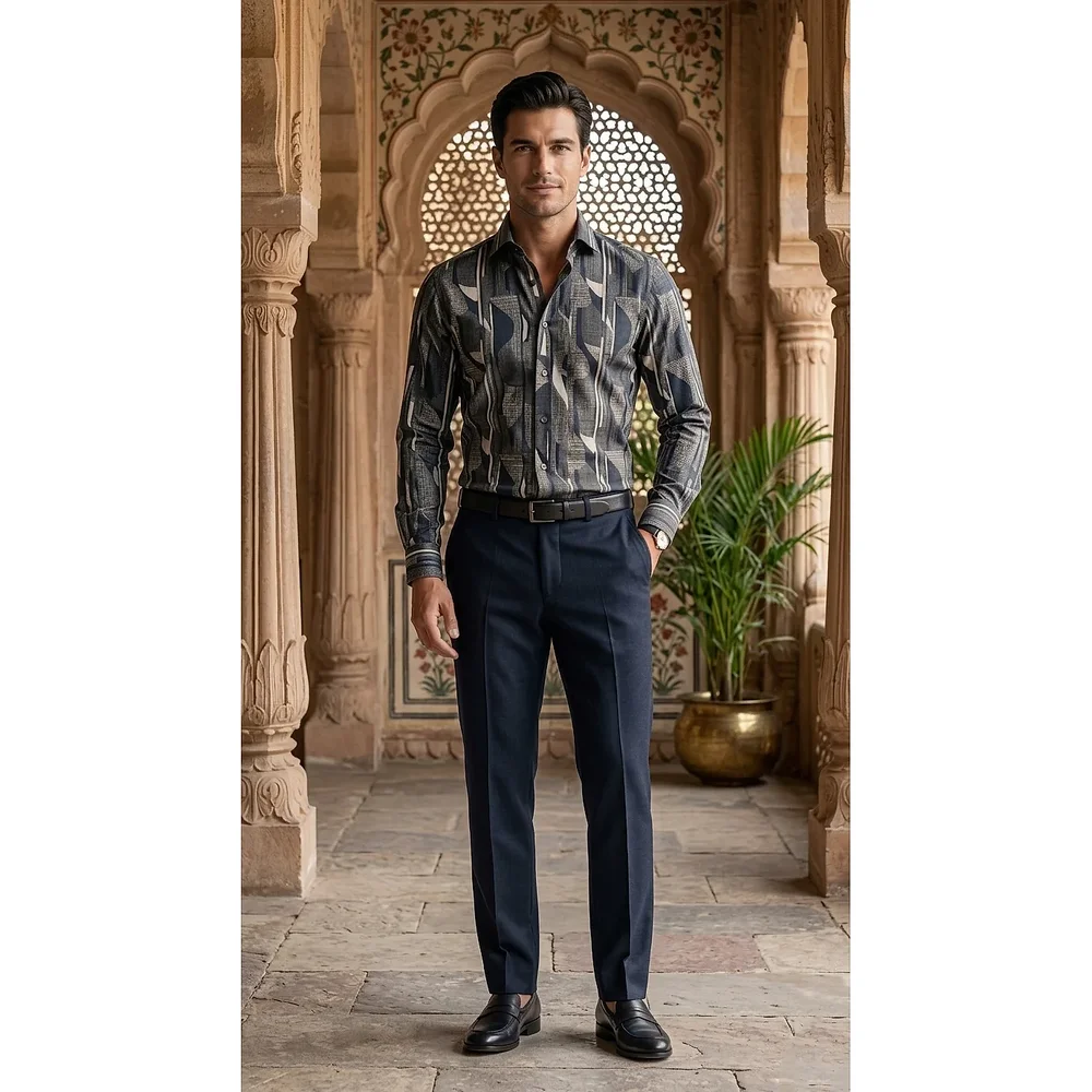 Men's Tailored Abstract Geometric Print Shirt - Textiles & Apparel by G M Apparels