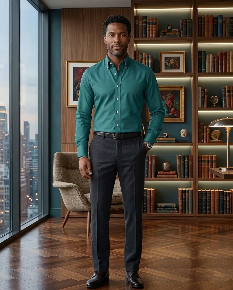 Men's Teal Cotton Blend Slim Fit Full Sleeve Formal Shirt - Textiles & Apparel by G M Apparels