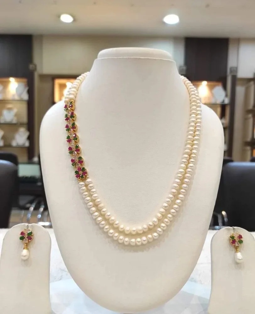 Gia Certified - Elegant Double-Layer Freshwater Pearl Necklace Set - Gems & Jewelry by Nihal Shankars Global Exports