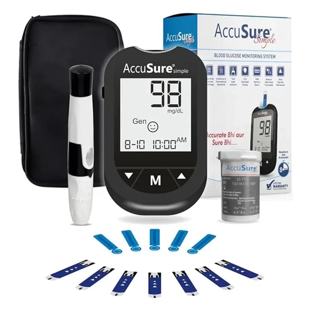 AccuSure Simple Blood Glucose Test Kit with 25 Strips - Healthcare & Medical by Accurate Surgicals
