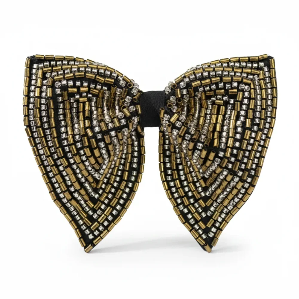 Hand-Embroidered Geometric Pre-Tied Bow Tie - Textiles & Apparel by G M Apparels