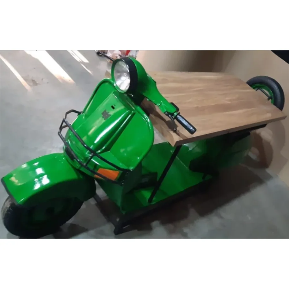Metal and Wood Scooter Table with Wheels - Furniture & Interiors by Upcycle Furnishing India