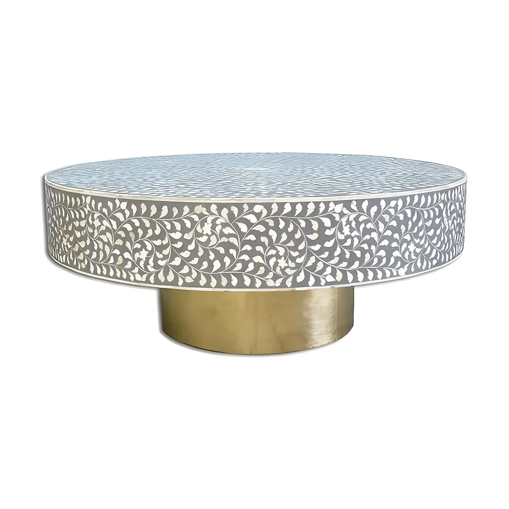 Round Gray Bone Inlay Coffee Table - Furniture & Interiors by Razvi Exports