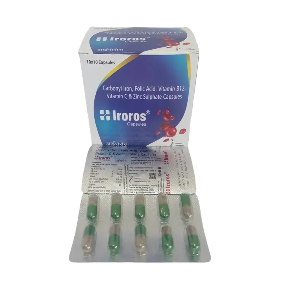 Iroros Capsule (carbonyl Iron 100mg , Folic Acid 1.5mg, Vitamin B12 15mcg Vit - Healthcare & Medical by Eustoma Laboratories Pvt. Ltd.
