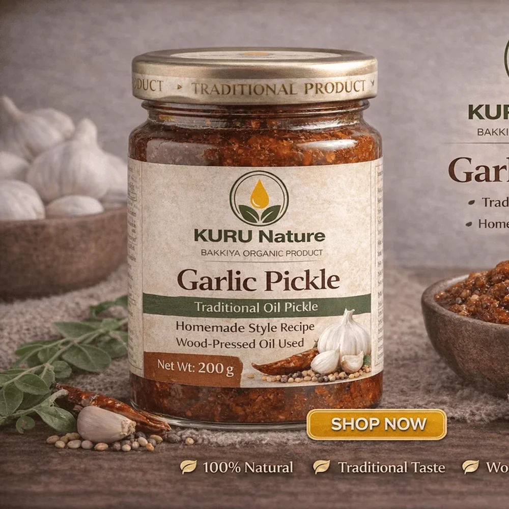 Garlic Pickle with Sesame Oil, 100 g - Food & Agriculture by Bakkiya Organic Product