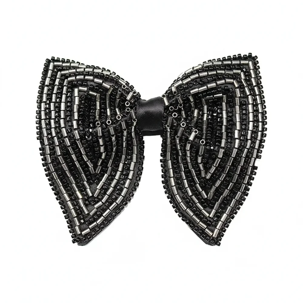 Stealth Onyx & Silver Beaded Butterfly Bow Tie - Textiles & Apparel by G M Apparels