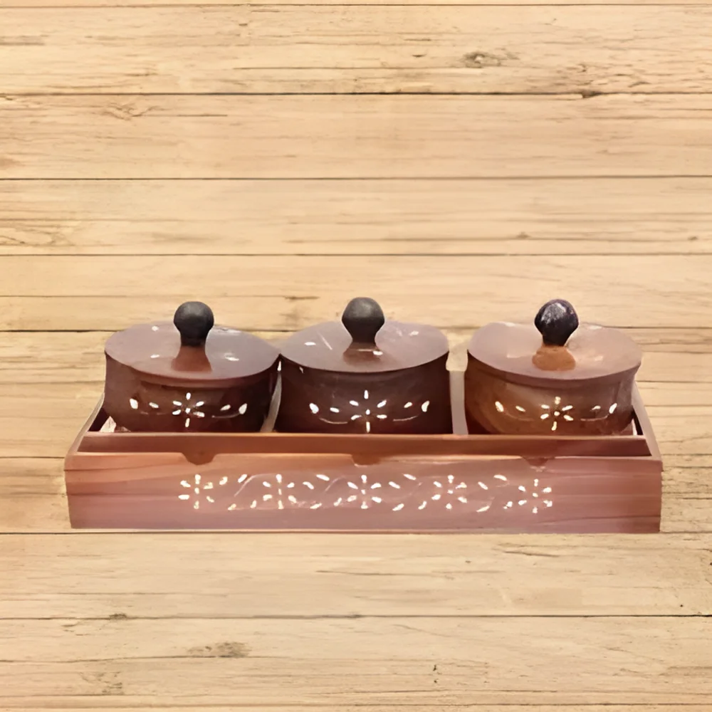 Handcrafted Wooden Masala Jar Set With Decorative Tray - Home & Kitchen by Incisive Solutions