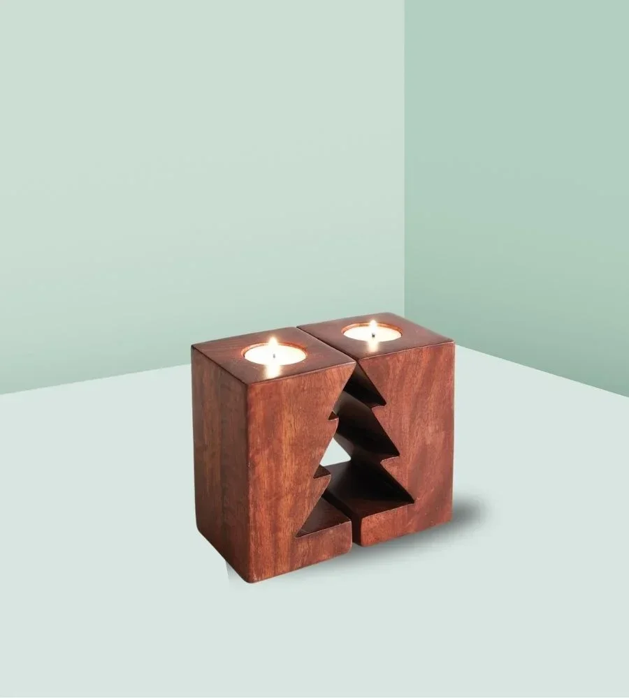 Rustic Solid Wood Christmas Candle Holders - Home & Kitchen by Razvi Exports