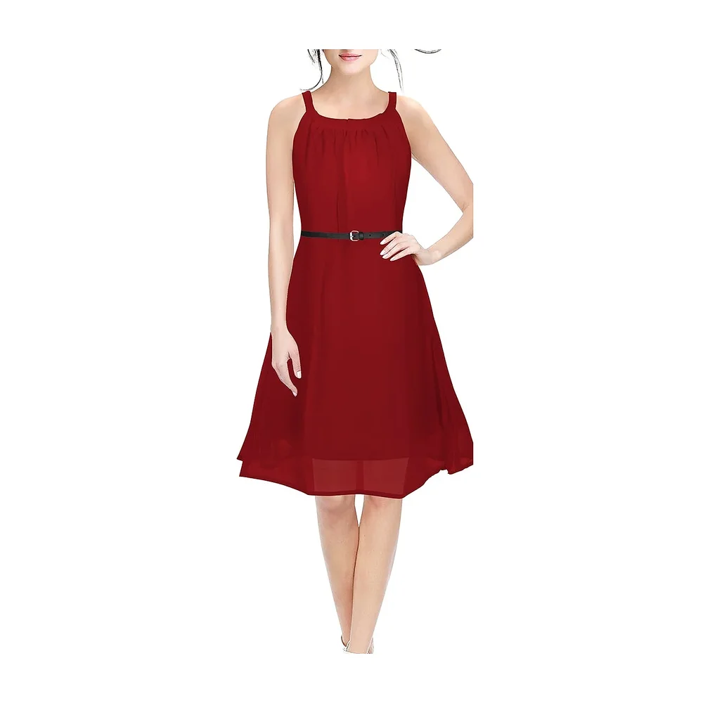 Georgette Sleeveless Maroon Dress - Textiles & Apparel by Cara Exim