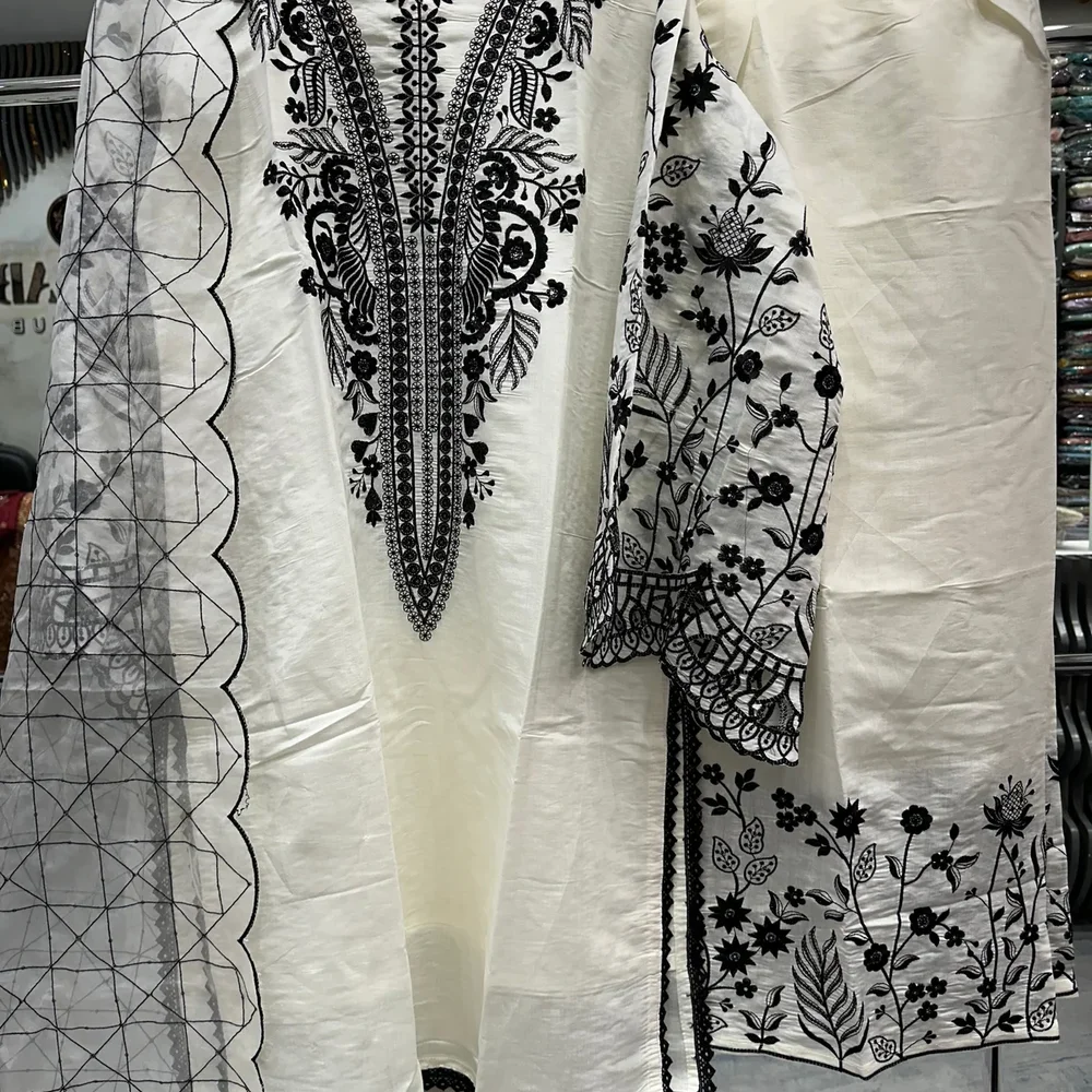 Embroidered Cotton Salwar Kameez Set with Organza Dupatta - Textiles & Apparel by Ayzel Pvt. Ltd.