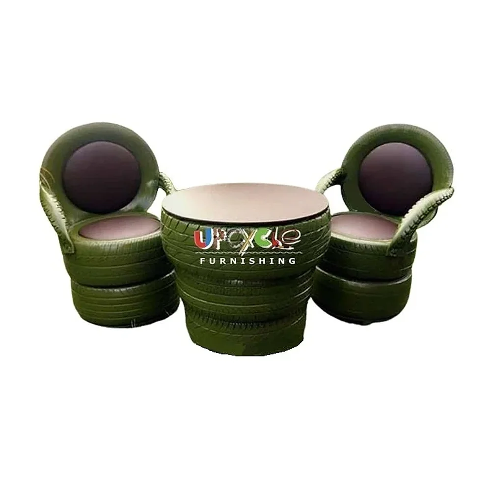 2 Seater Recycled Tyre Chair and Table Set UF 1037 - Furniture & Interiors by Upcycle Furnishing India