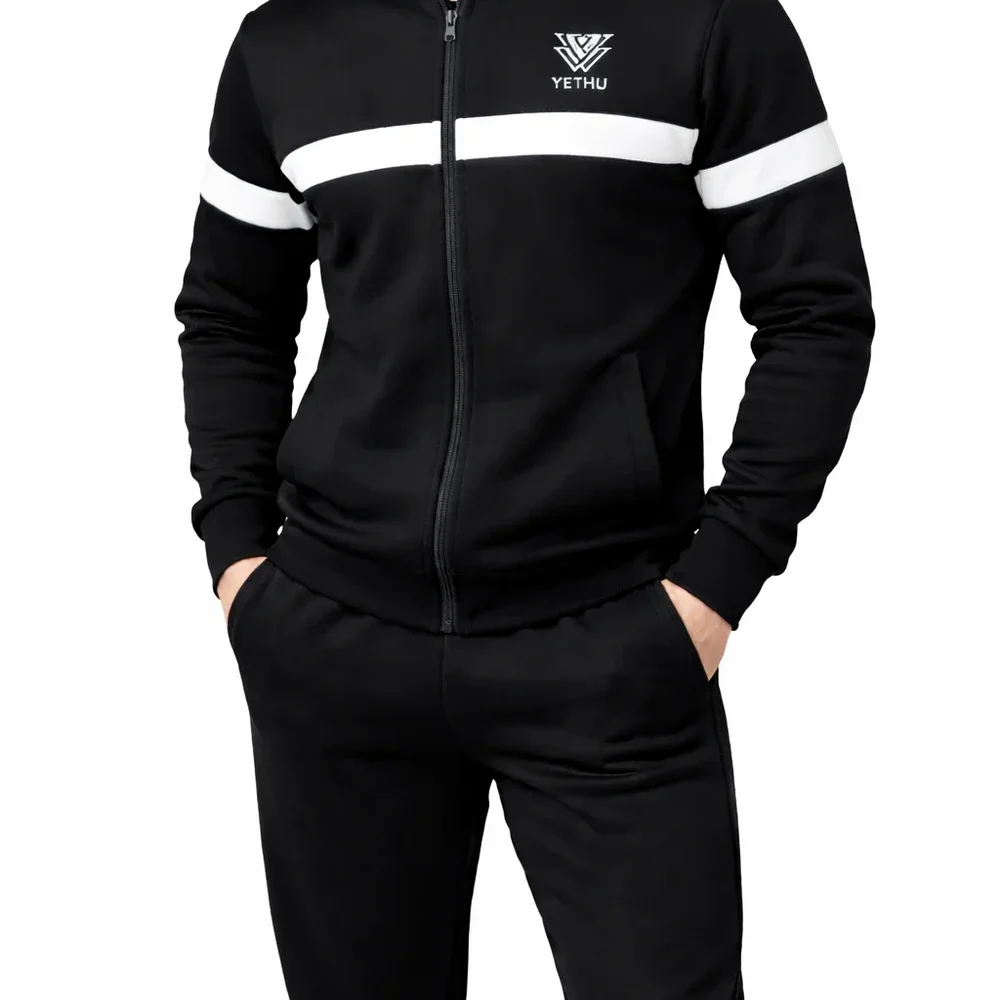 Men's Slim-Fit Fleece Track Suit With Stand Collar - Textiles & Apparel by Rahul Exports