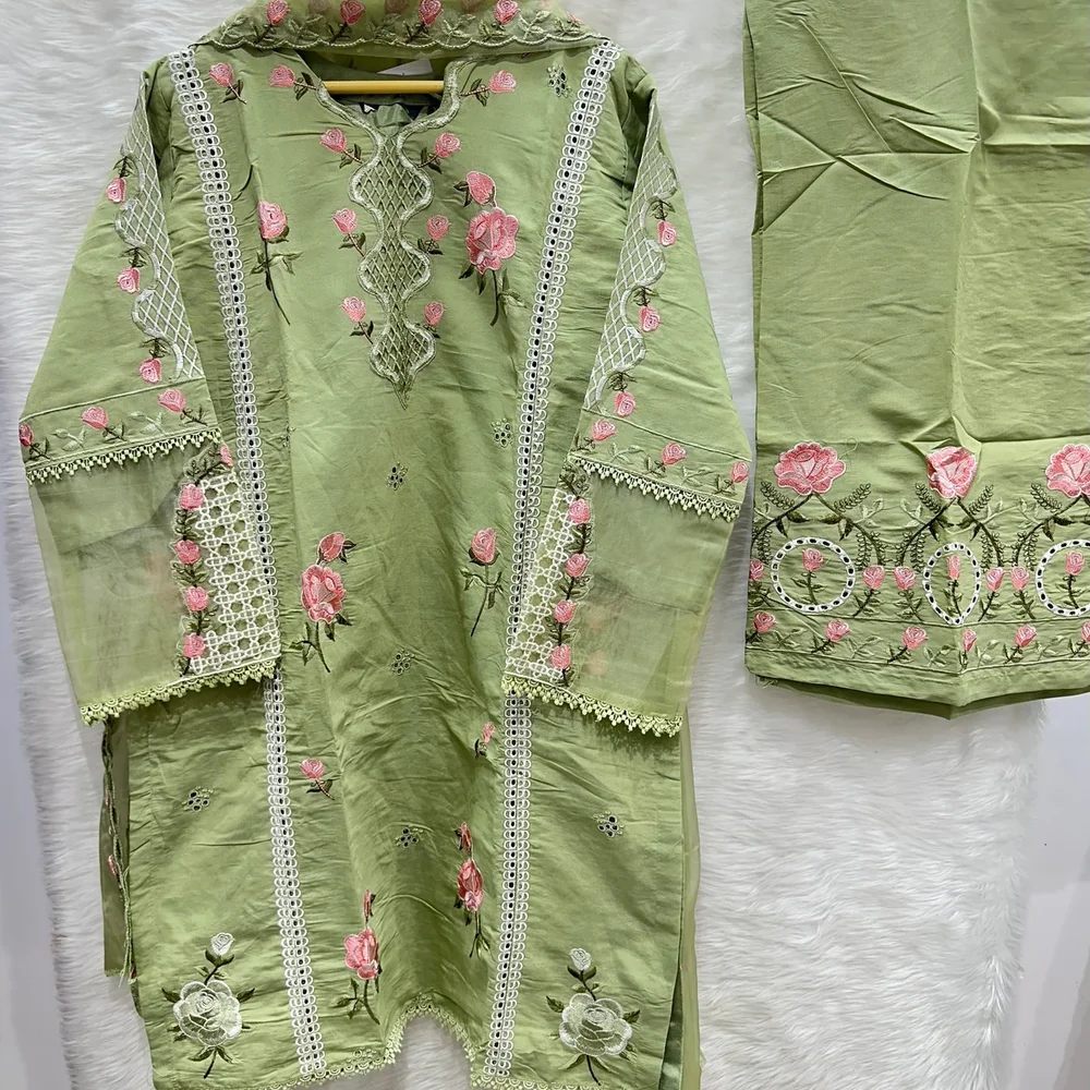 Embroidered Lawn Organza Kameez Dupatta Trouser Material - Textiles & Apparel by Ayzel Pvt. Ltd.