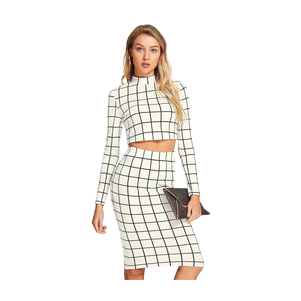 White Checkered Top and Skirt Set (XL) - Textiles & Apparel by Cara Exim