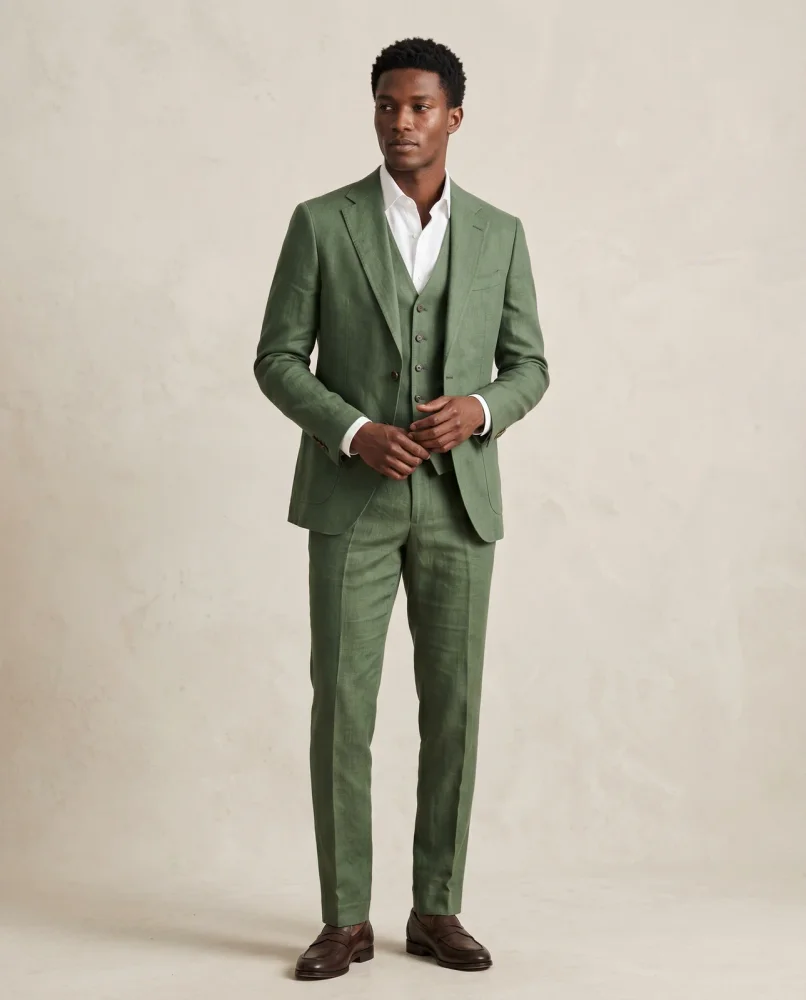 Sage Green Slim Fit 3-Piece Linen-Rich Blend Suit XXL - Textiles & Apparel by G M Apparels