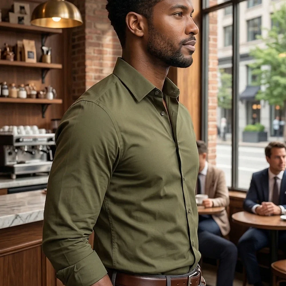 Men's Olive Green Slim Fit Cotton Blend Full Sleeve Formal Shirt - Textiles & Apparel by G M Apparels