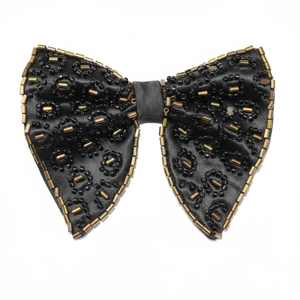 Noir Leopard Hand-Beaded Bow Tie for Hospitality Uniforms - Textiles & Apparel by G M Apparels