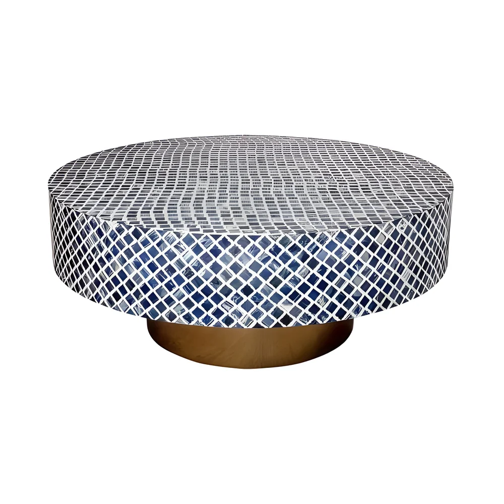Round Blue Bone Inlay Coffee Table - Furniture & Interiors by Razvi Exports