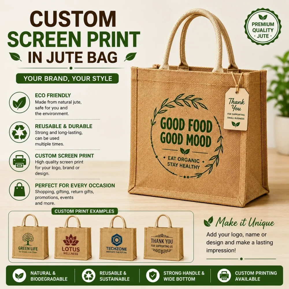Custom Screen Printed Jute Bags - Packaging & Printing by Jute Bags Manufacturing