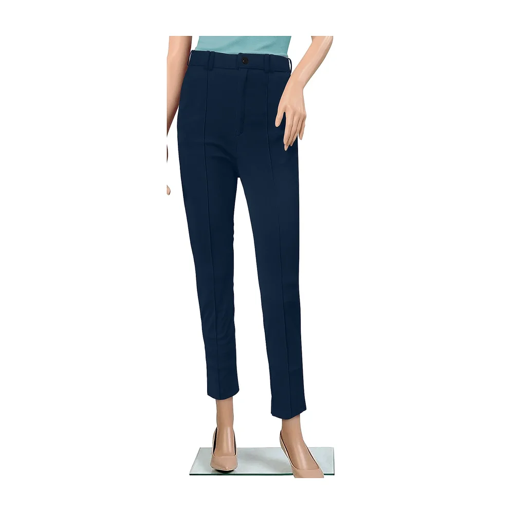 Women's Navy Blue Polyester Knitting Trousers (M) - Textiles & Apparel by Cara Exim