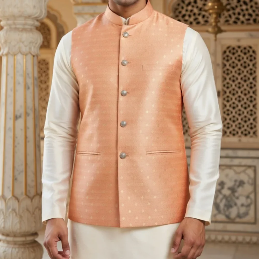 Men's Banarasi Silk Nehru Jacket Set with Kurta Pajama - Textiles & Apparel by G M Apparels