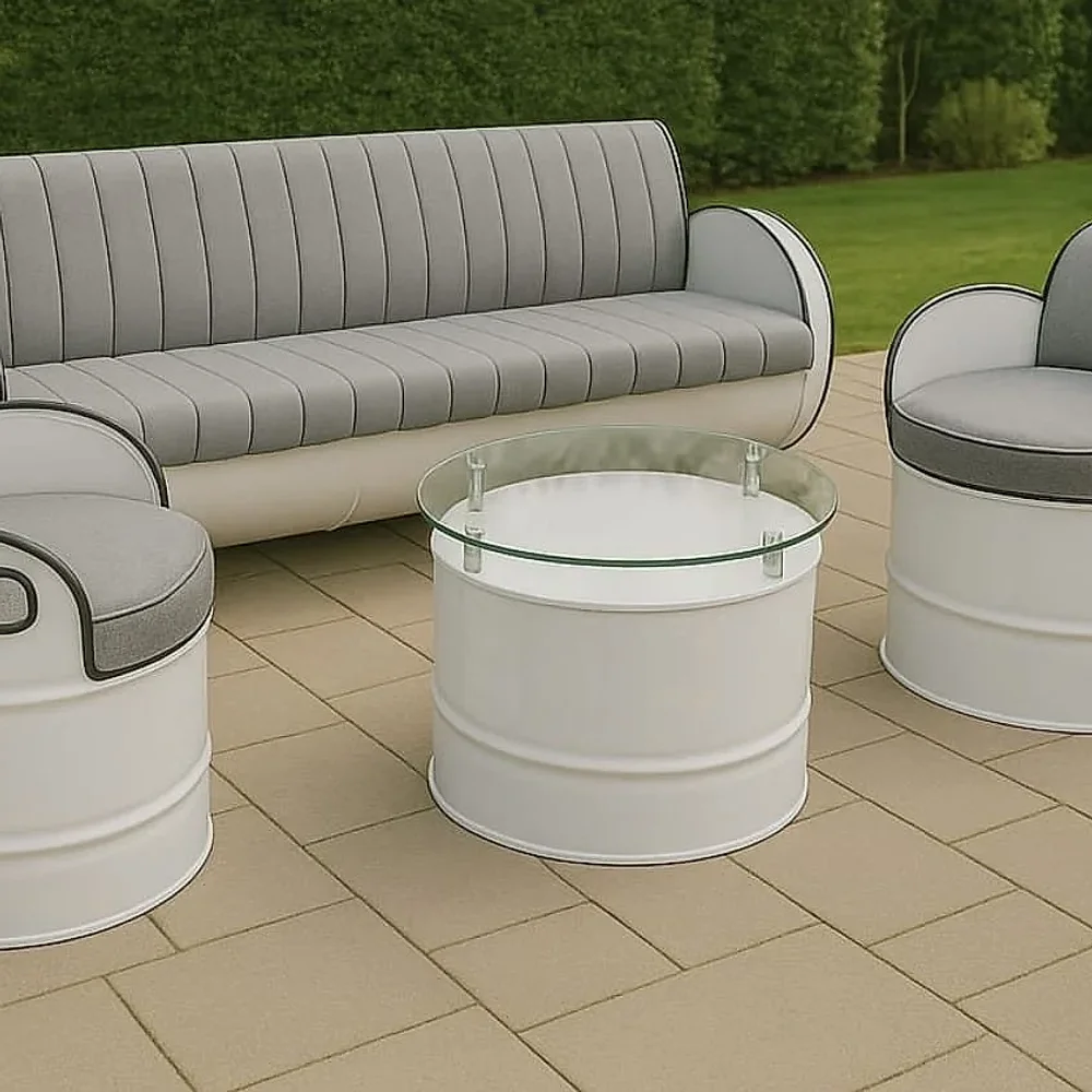 6 Seater Upcycled Metal Drum Furniture Set with Table - Furniture & Interiors by Upcycle Furnishing India