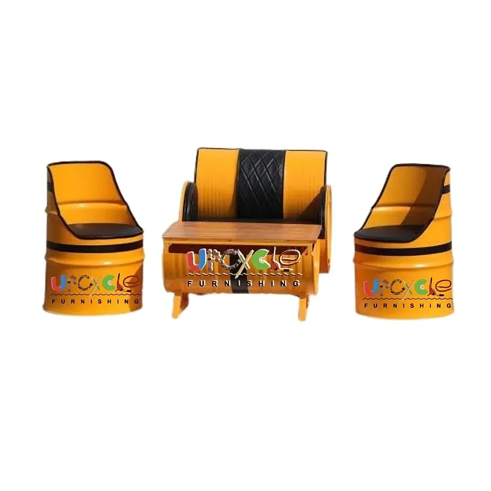 Repurposed Barrel 5 Seater Sofa Set with Coffee Table - Furniture & Interiors by Upcycle Furnishing India