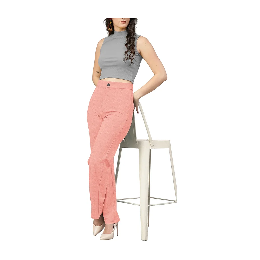 Polyester Solid Peach Trousers XXL - Textiles & Apparel by Cara Exim