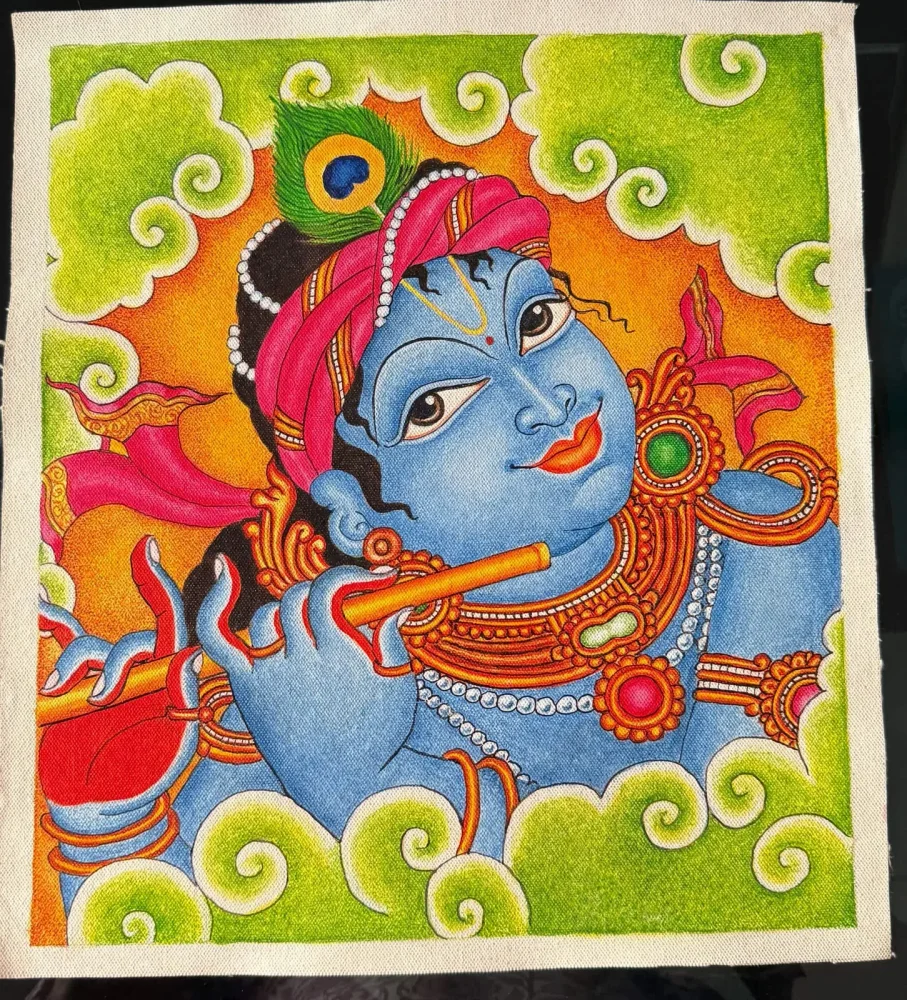 15Inch Canvas Lord Krishna Painting - Handicrafts & Gifts by Ains Overseas