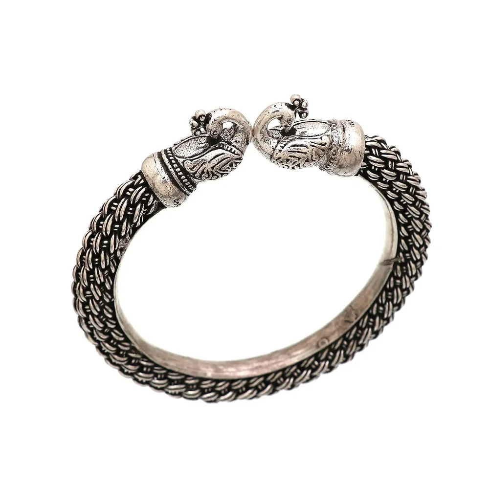 Silver Peacock Kada - Gems & Jewelry by Jaya Jems Impex