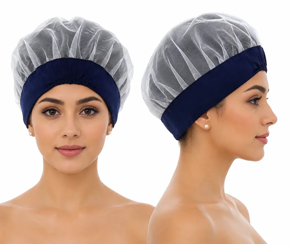 Unisex Reusable Mesh Hair Net Cap with Navy Blue Cotton Forehead Band - Healthcare & Medical by G&g Designs