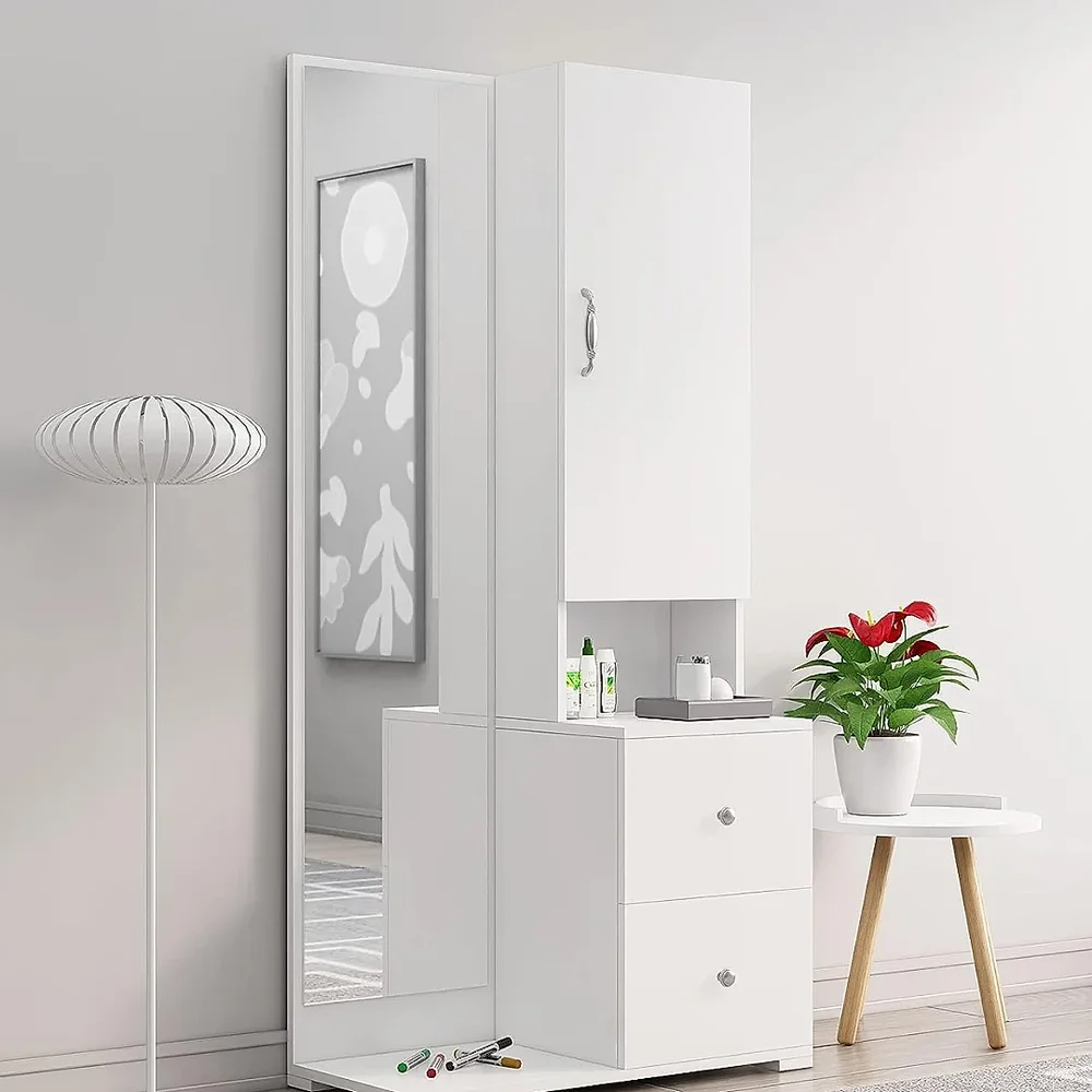 Engineered Wood Dressing Table with Fixed Mirror, Frosty White - Furniture & Interiors by Upcycle Furnishing India