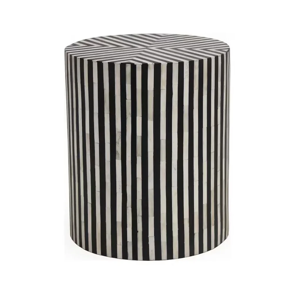 Black & White Stripe Bone Inlay Drum Side Table - Furniture & Interiors by Razvi Exports
