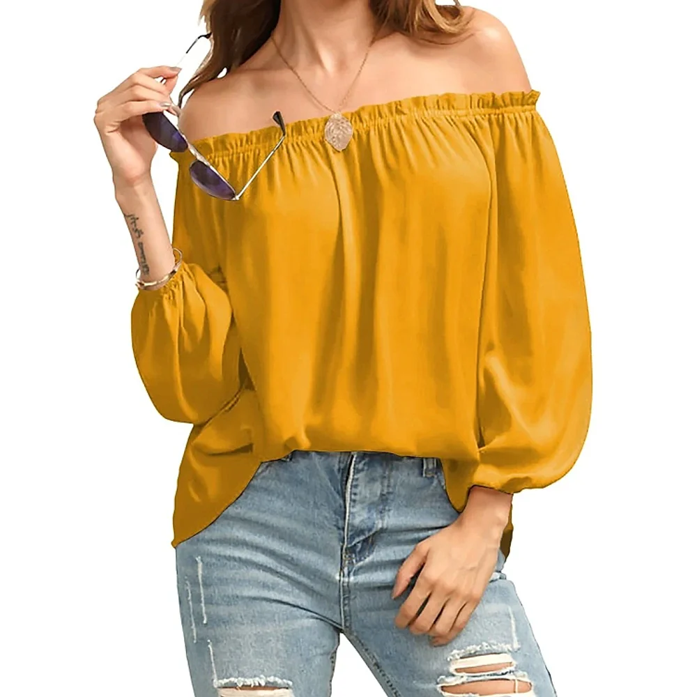 Yellow Crepe Round Neck Three Quarter Sleeve Top - Textiles & Apparel by Cara Exim