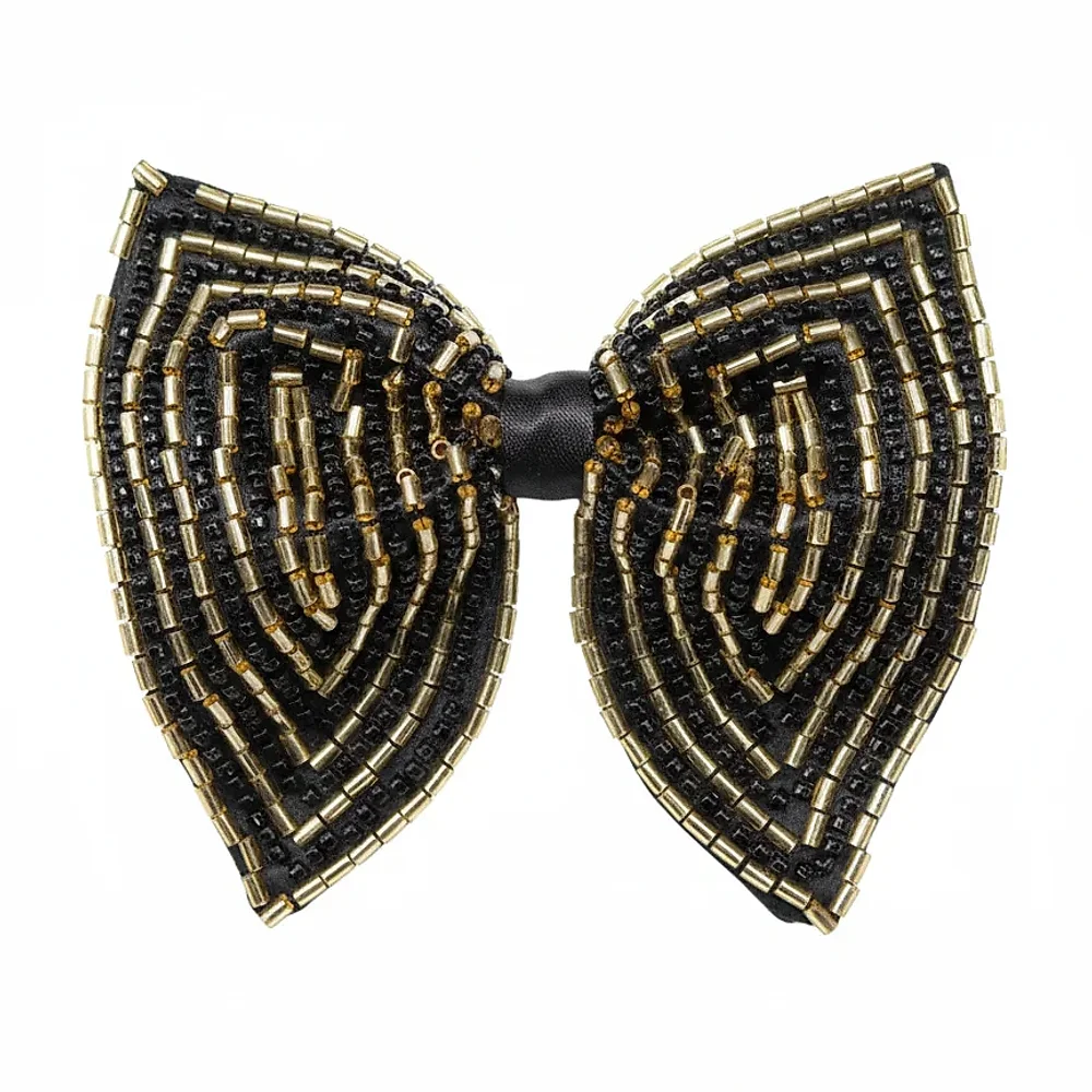 Hand-Embroidered Gold Bead Bow Tie for Formal Wear - Textiles & Apparel by G M Apparels