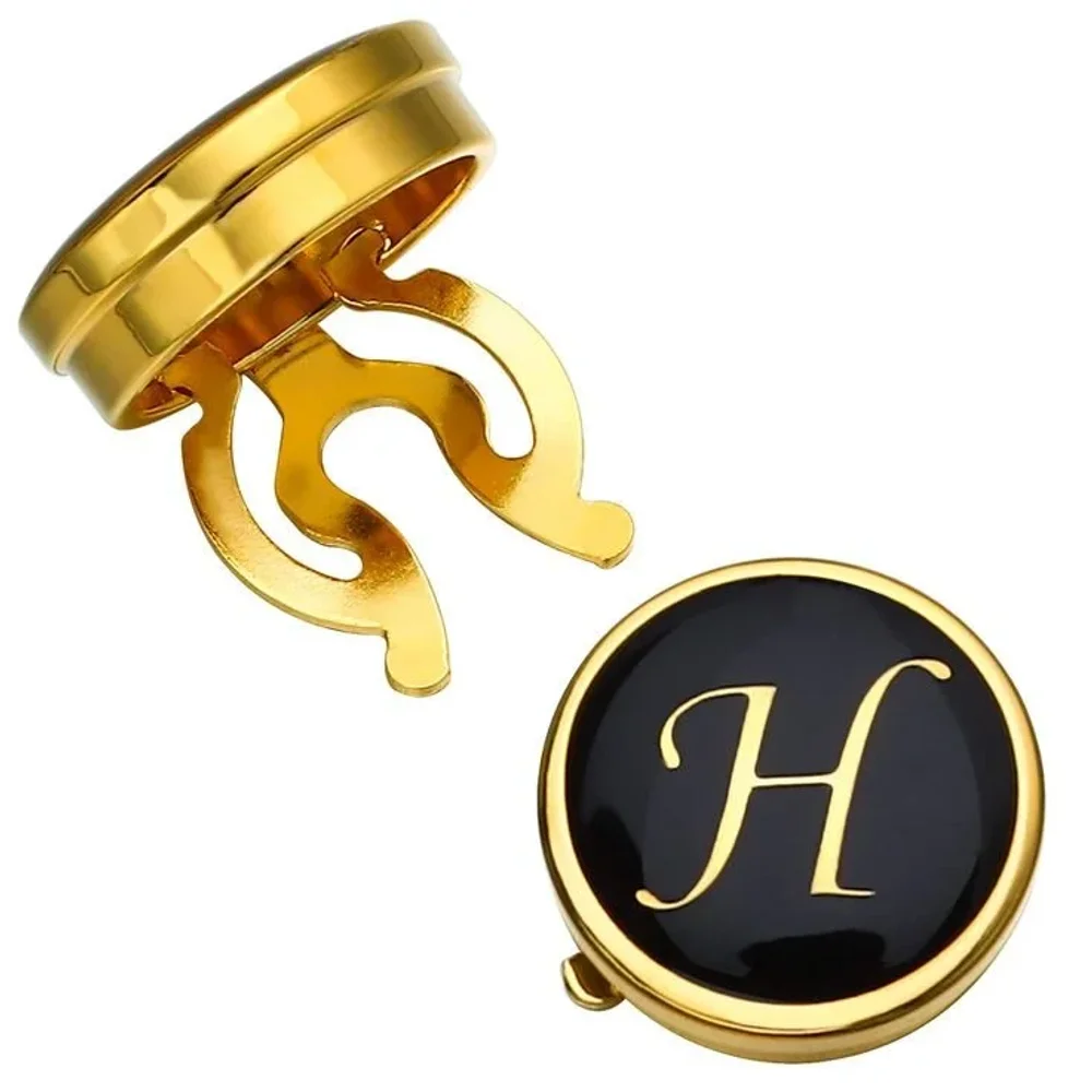 Gold and Black Enamel Monogram Cufflinks - Gems & Jewelry by G M Apparels