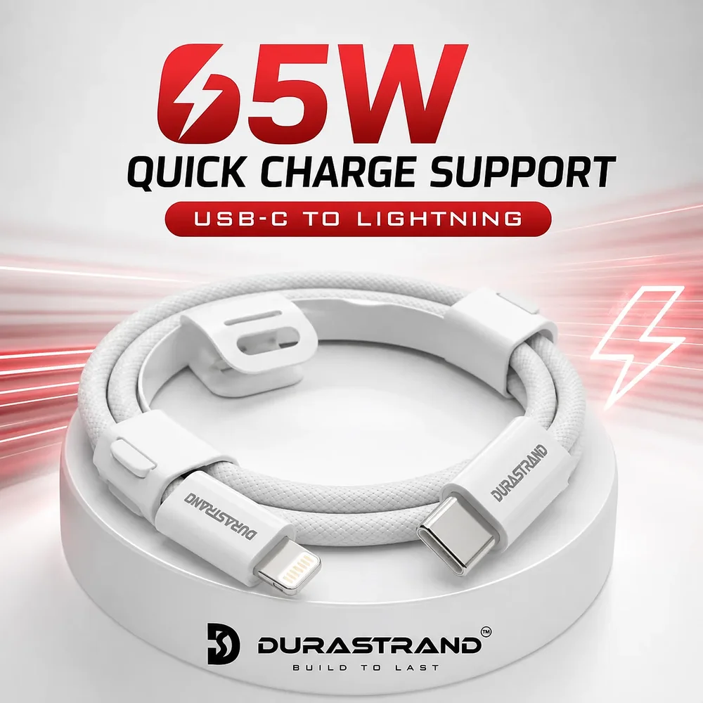 Durastrand 65W Type-C to Lightning-Fast Data Cable for Iphone - Electronics & Electrical by Syncore Technologies