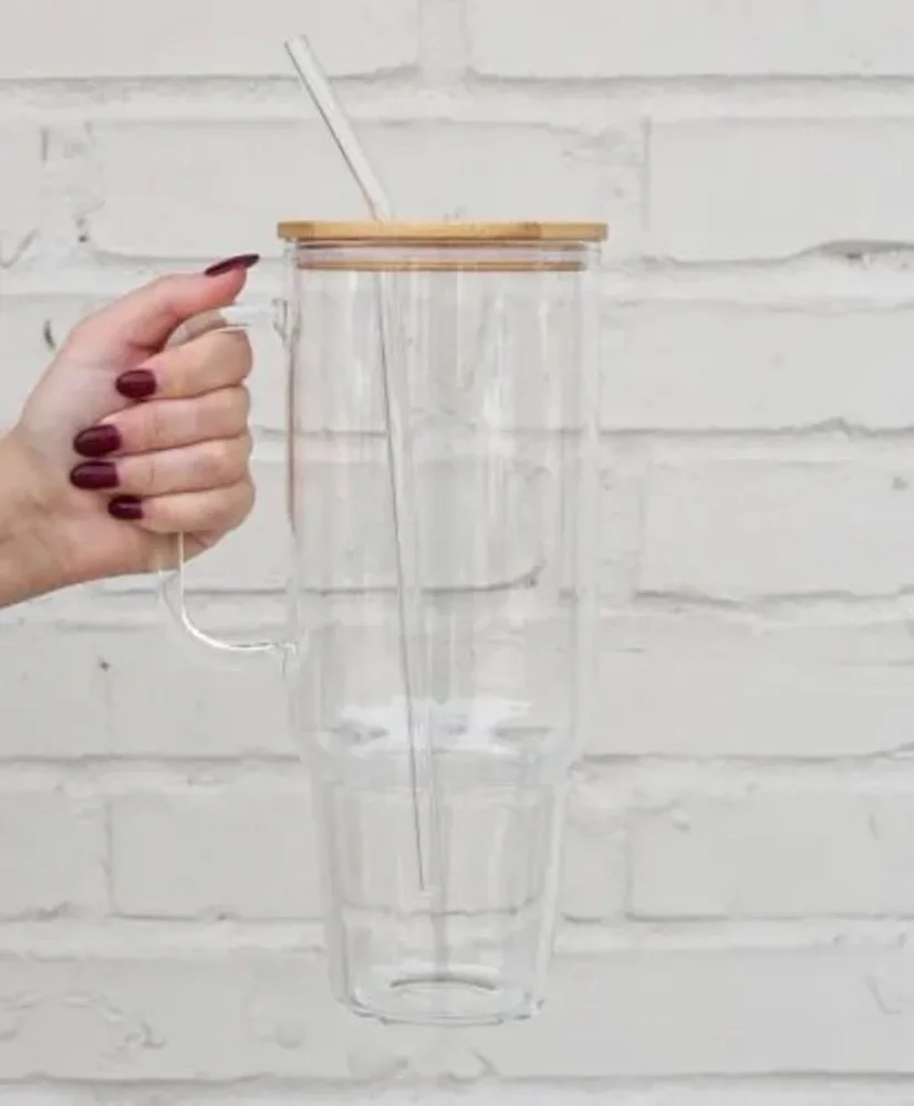Glass Tumbler with Lid, 16 Ounces Capacity - Home & Kitchen by Y K Trading
