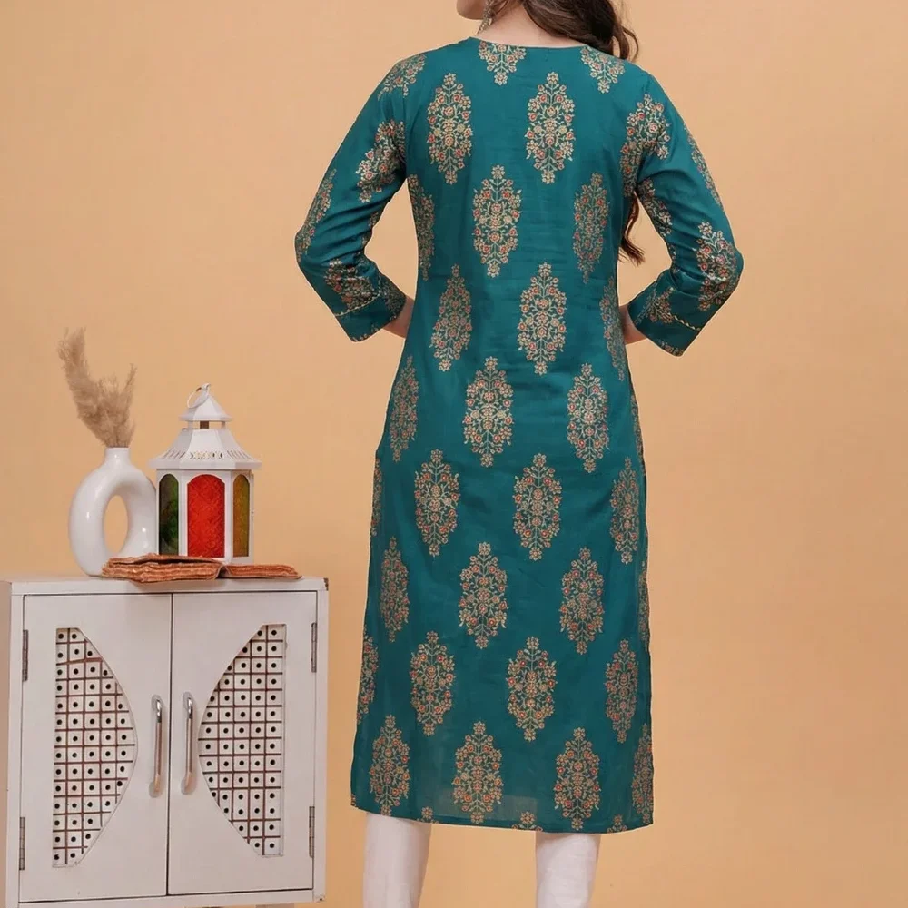 Rayon Printed Straight Kurti - Textiles & Apparel by Ushaa Creation
