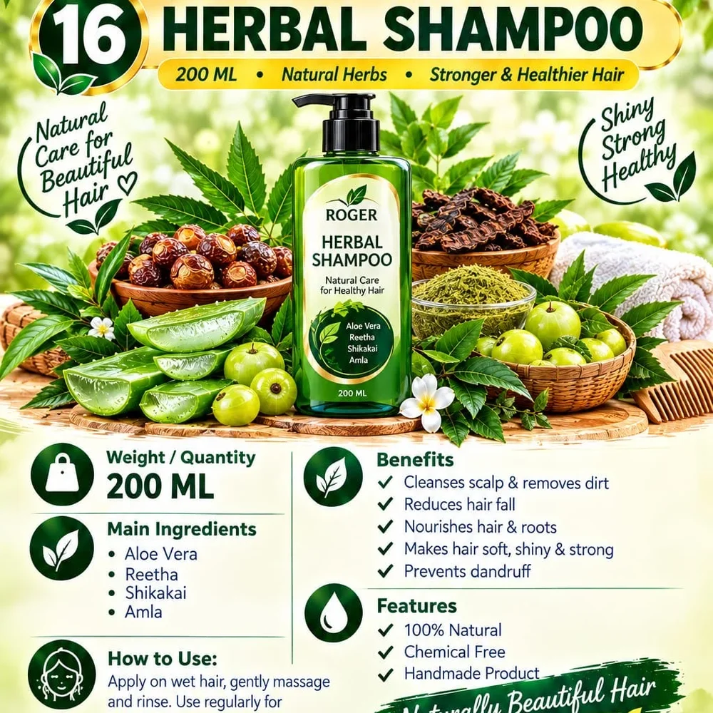ROGER Herbal Shampoo 200 ML - Beauty & Personal Care by JM Global Exports