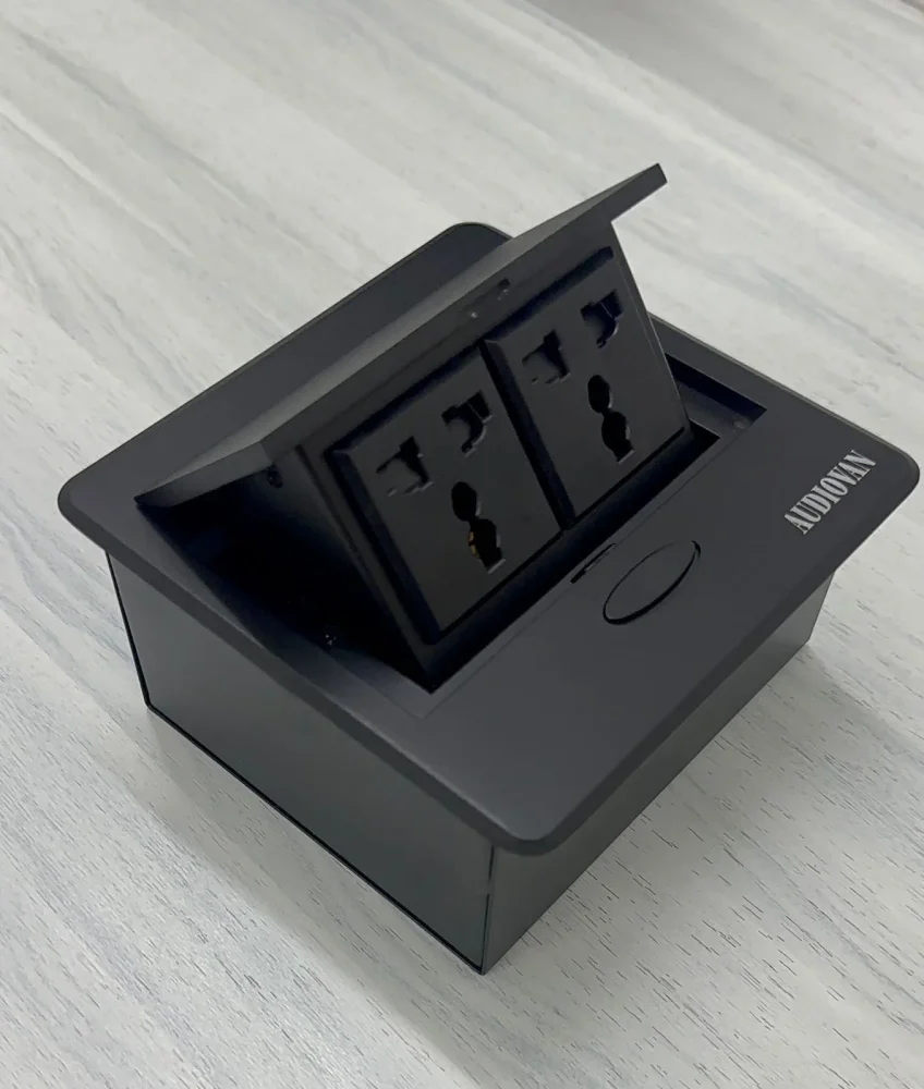 Audiovan Hydraulic Cable Cubby Popup Box with 2 Power Sockets, Black Steel - Electronics & Electrical by Audiovan Tech Mumbai