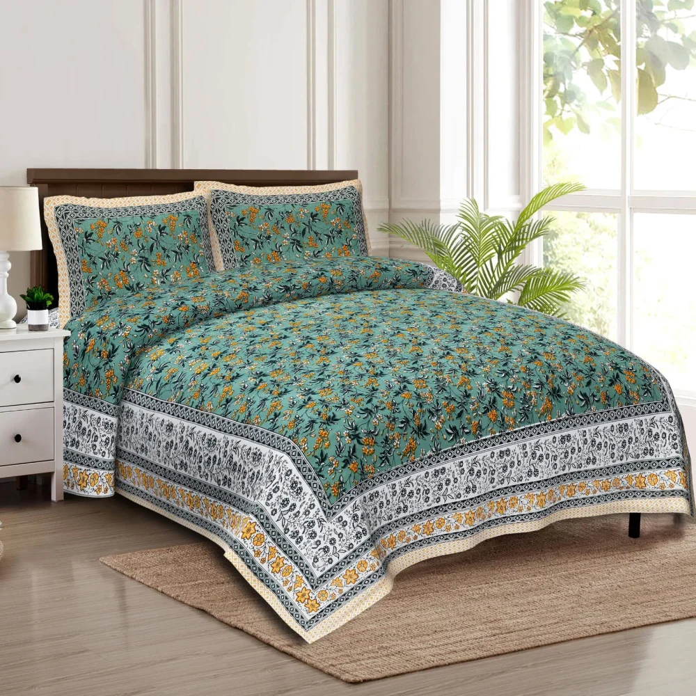 Shriex Jaipuri Blue Floral Cotton Double Bedsheet 90x108 Inch - Textiles & Apparel by Shriex Enterprises