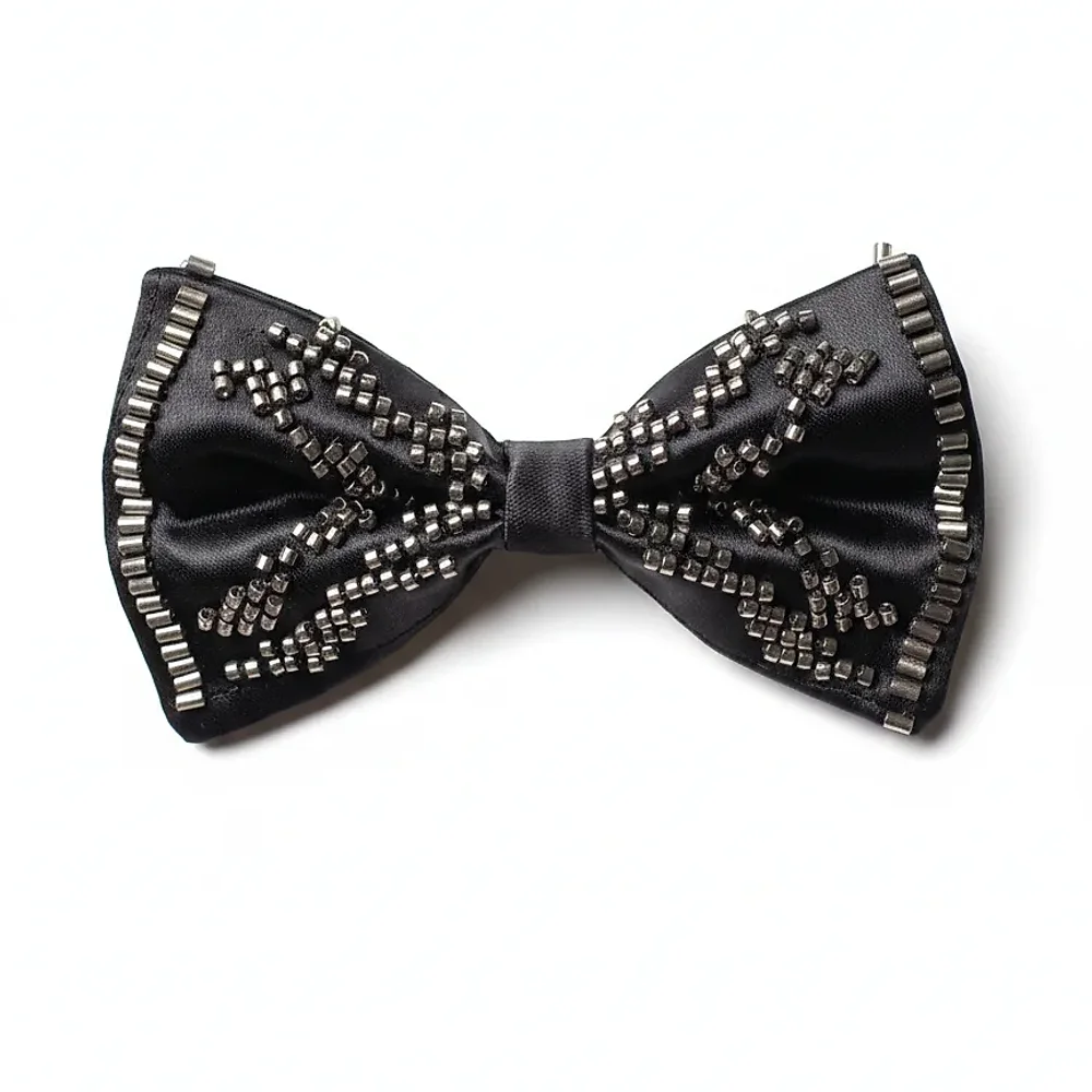 Black Beaded Satin Bow Tie for Formal Events - Textiles & Apparel by G M Apparels