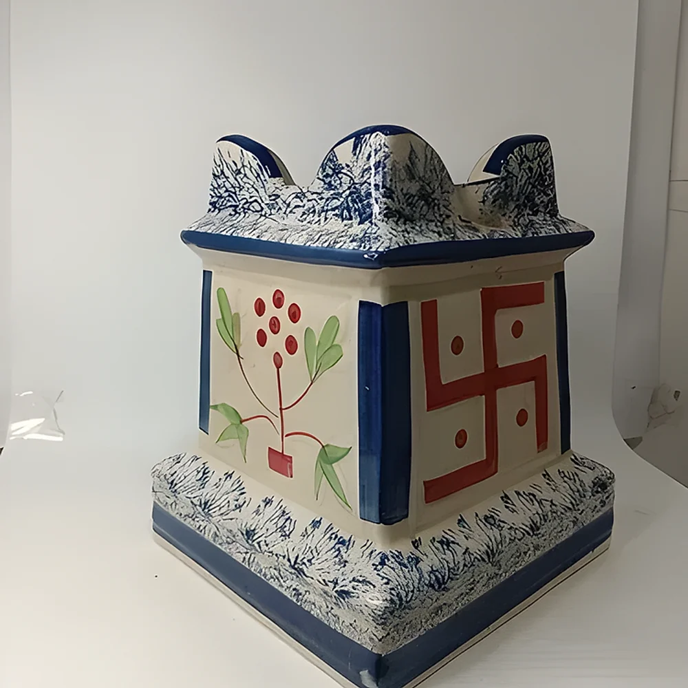 Ceramic Tulsi Vrindavan Planter with Hand-Painted Motifs - Home & Kitchen by Cerra and Terra Home Decor