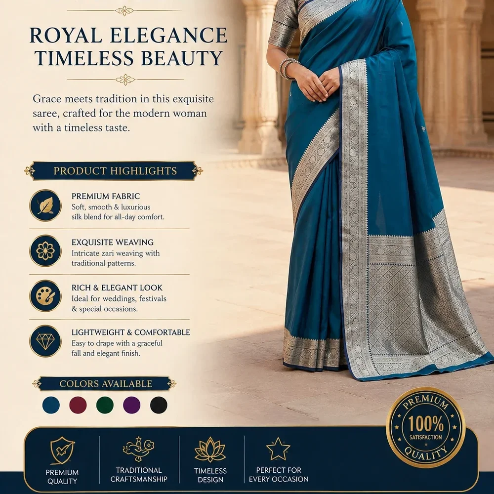 Banarasi Silk Saree with Zari Work - Textiles & Apparel by Premium Collections
