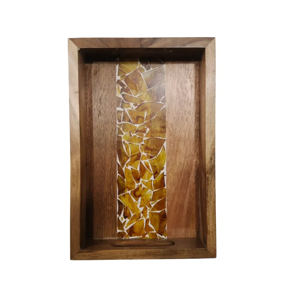 Acacia Wood Resin Inlay Serving Tray - Home & Kitchen by Razvi Exports