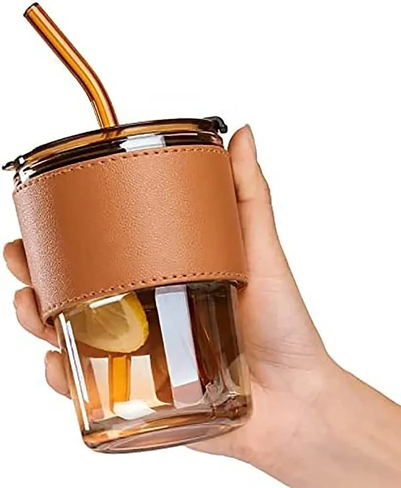 Borosilicate Glass Coffee Sipper Mug with Detachable Straw - Home & Kitchen by Y K Trading