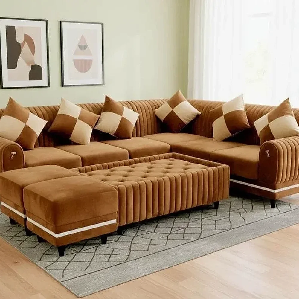 Jaman Wood Fabric Sofa Set - Furniture & Interiors by JS Furniture
