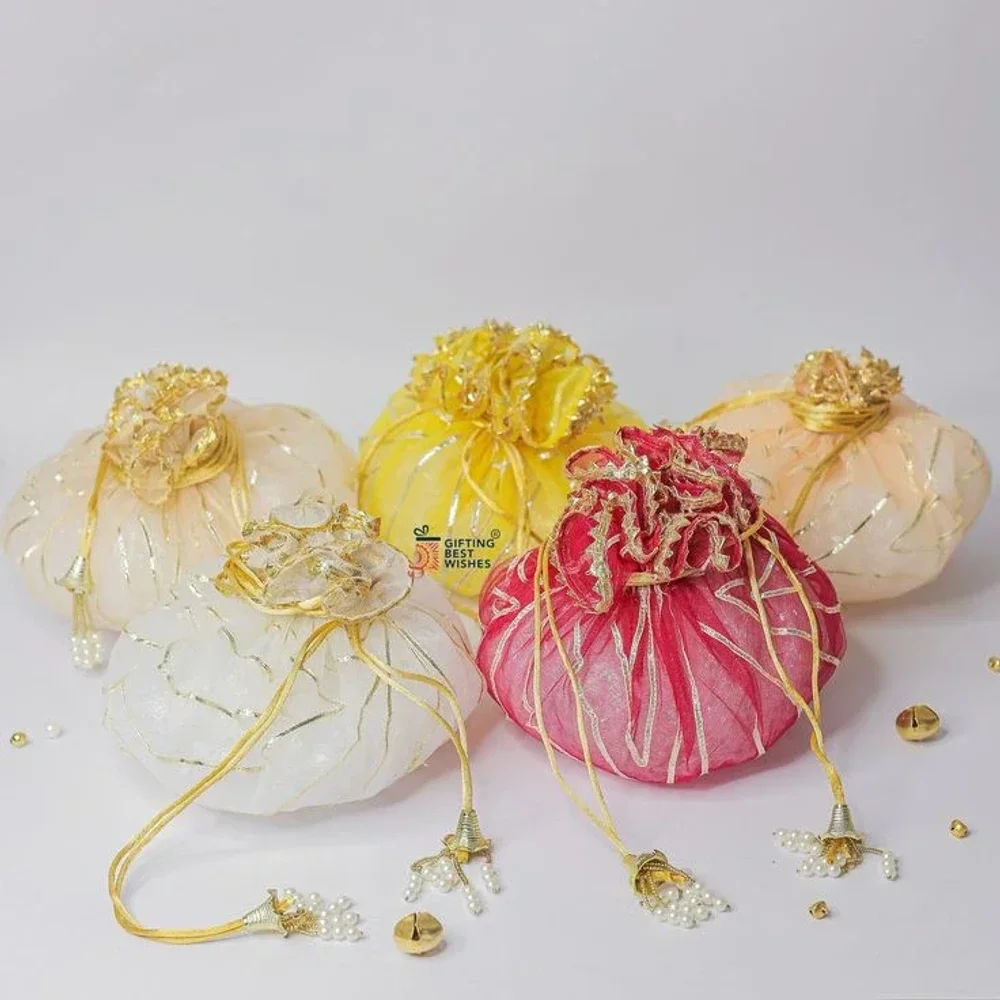 Organza Lotus Potli Bags for Festive Occasions - Packaging & Printing by Ank International